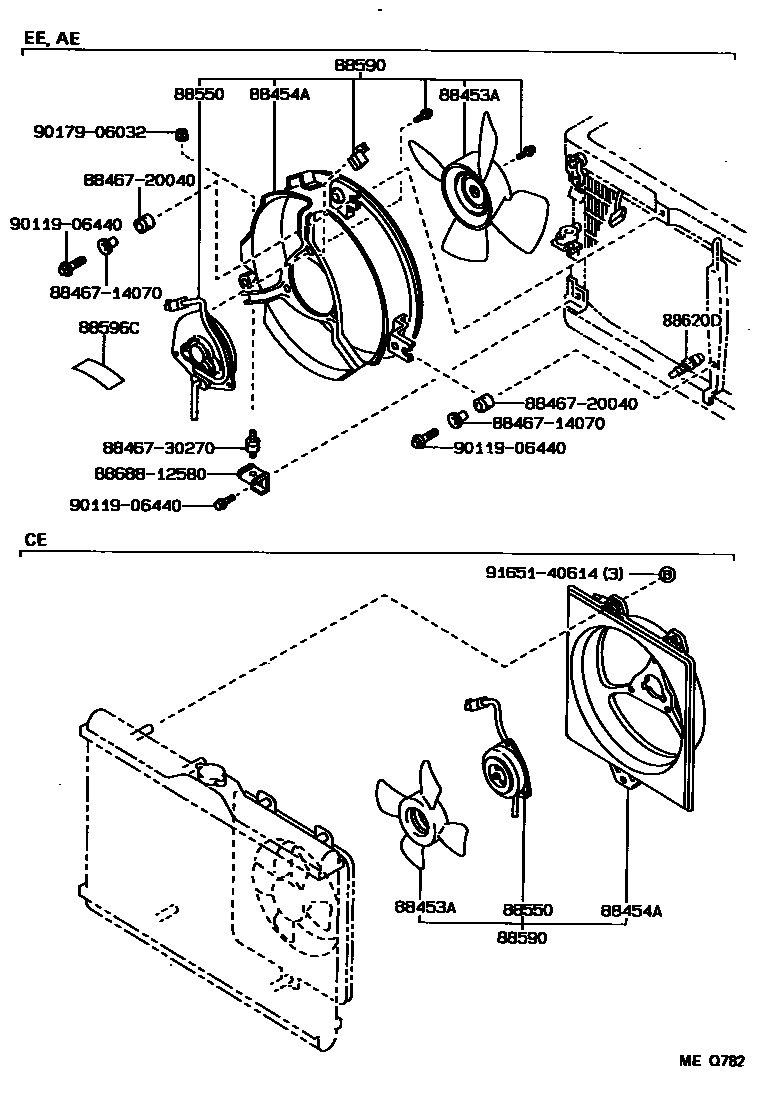 Toyota COROLLA Heating & Air Conditioning - Cooler Piping EPC diagram — MEQ782