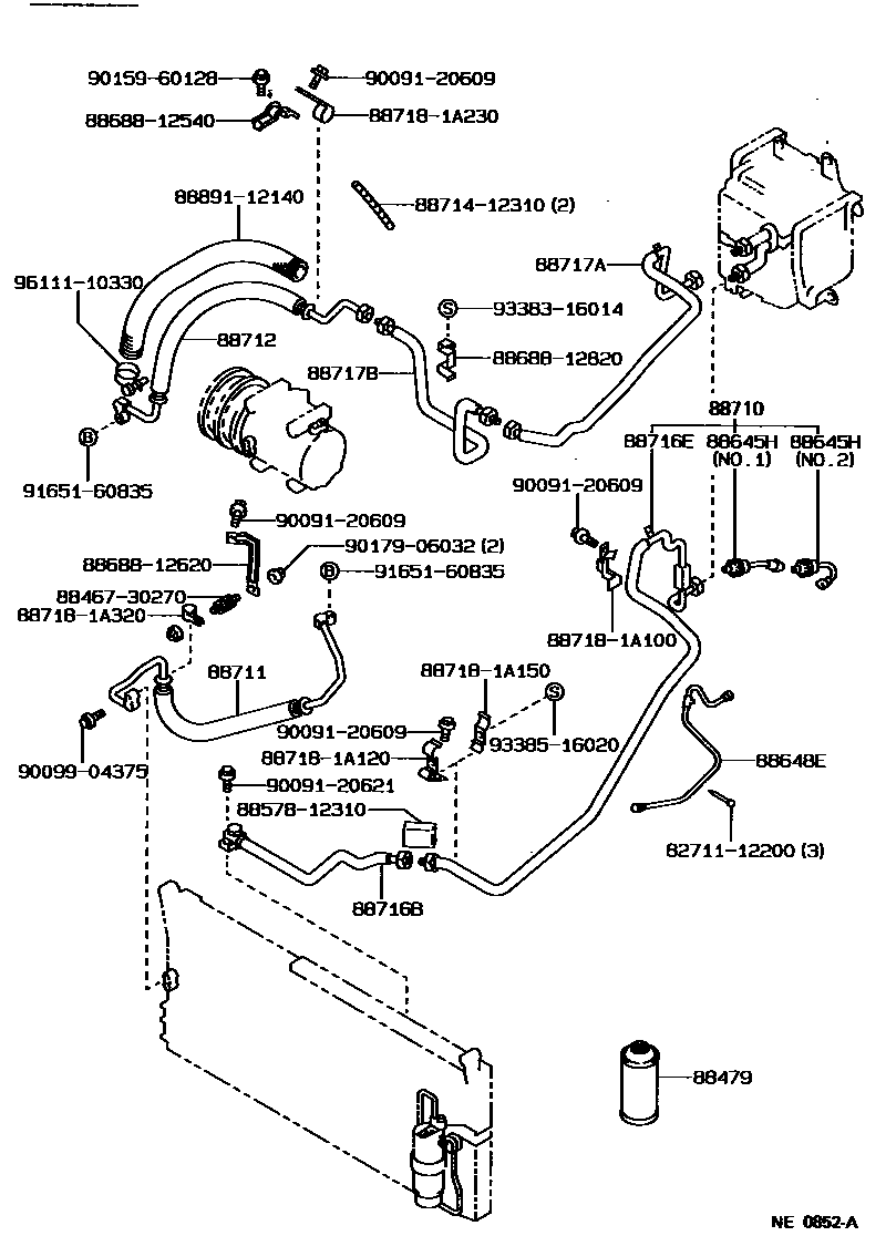 Toyota COROLLA Heating & Air Conditioning - Cooler Piping EPC diagram — NE0852A