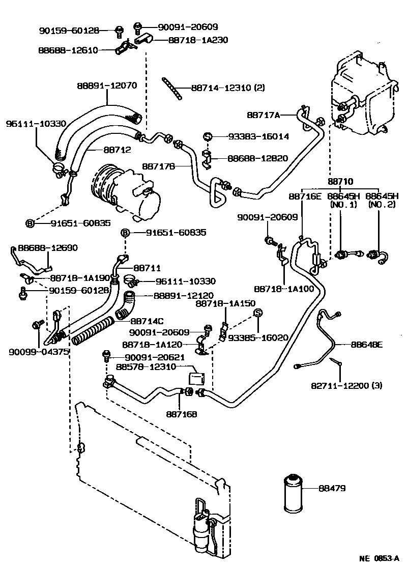 Toyota COROLLA Heating & Air Conditioning - Cooler Piping EPC diagram — NE0853A