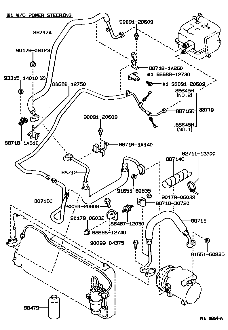 Toyota COROLLA Heating & Air Conditioning - Cooler Piping EPC diagram — NE0854A
