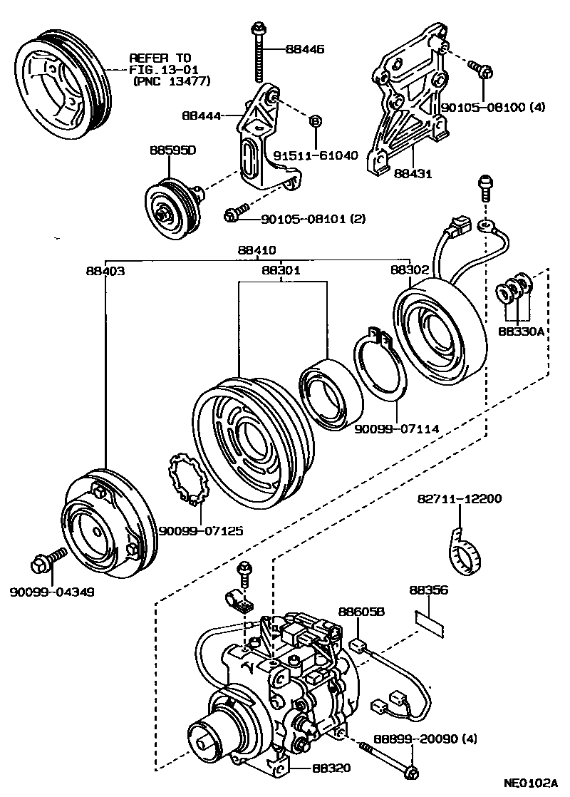 Toyota COROLLA Heating & Air Conditioning - Compressor EPC diagram — NE0102A