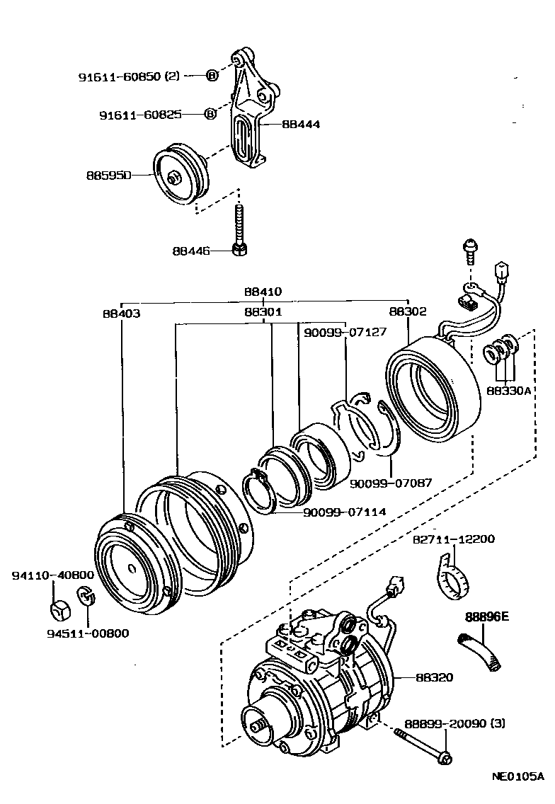 Toyota COROLLA Heating & Air Conditioning - Compressor EPC diagram — NE0105A