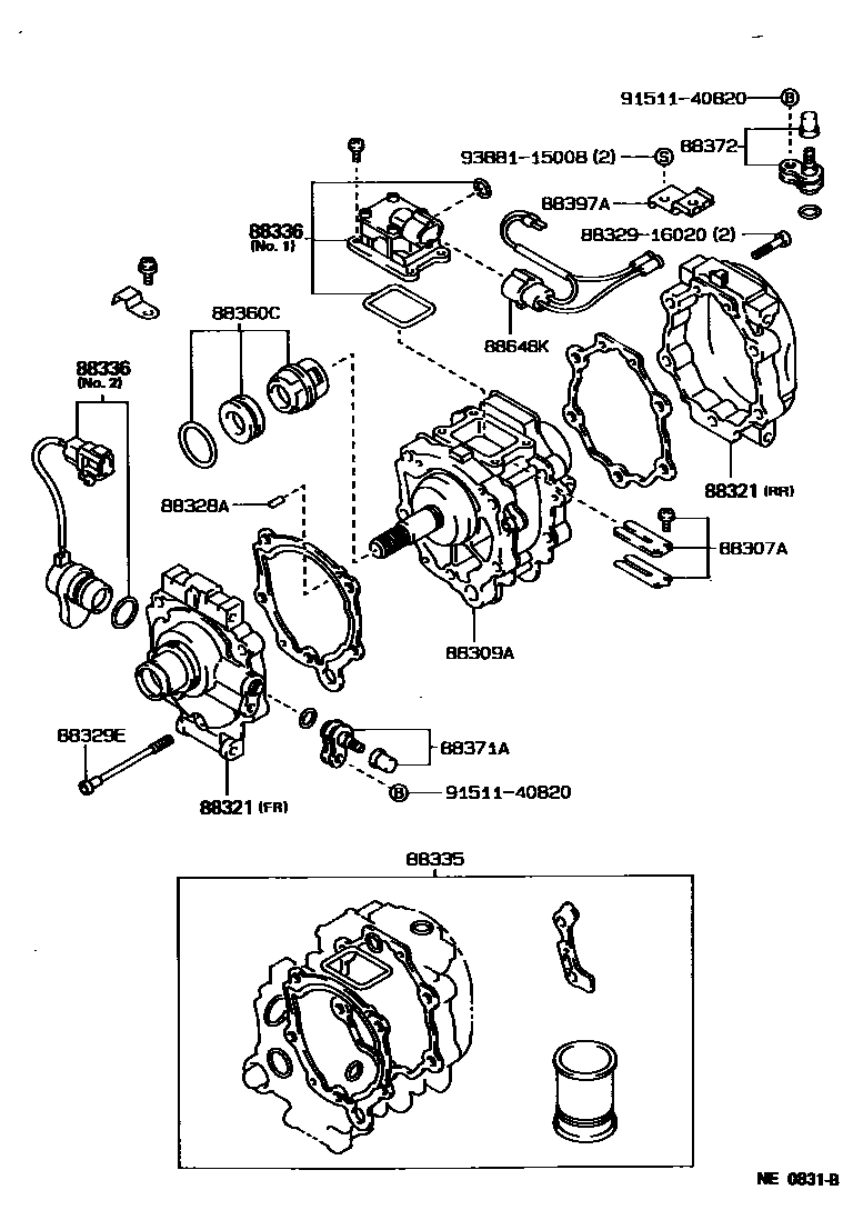 Toyota COROLLA Heating & Air Conditioning - Compressor EPC diagram — NE0831B
