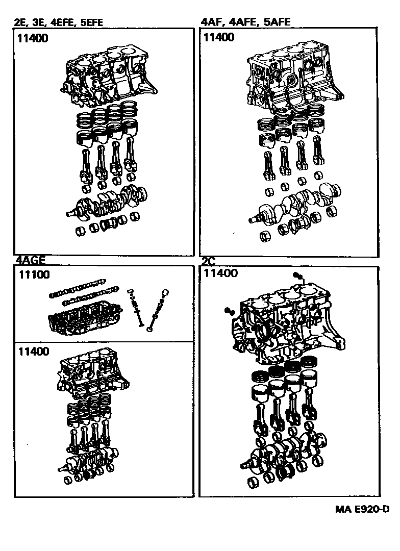 Toyota COROLLA Short Block Assembly EPC diagram — MAE920D
