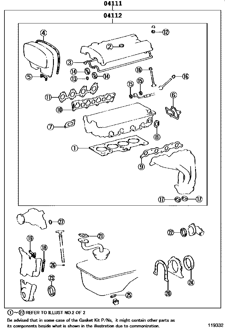 Toyota COROLLA Engine Overhaul Gasket Kit EPC diagram — 119332