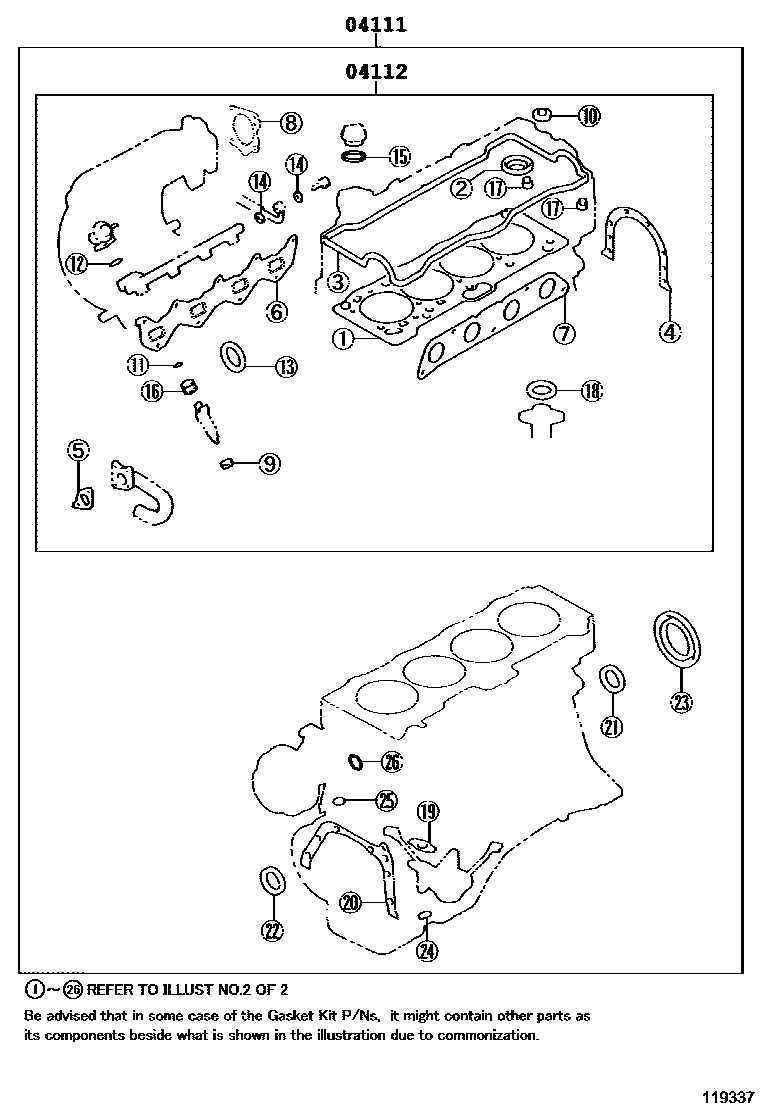Toyota COROLLA Engine Overhaul Gasket Kit EPC diagram — 119337