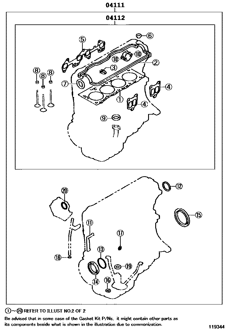 Toyota COROLLA Engine Overhaul Gasket Kit EPC diagram — 119344