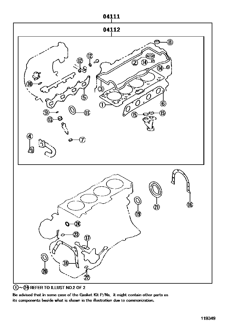 Toyota COROLLA Engine Overhaul Gasket Kit EPC diagram — 119349