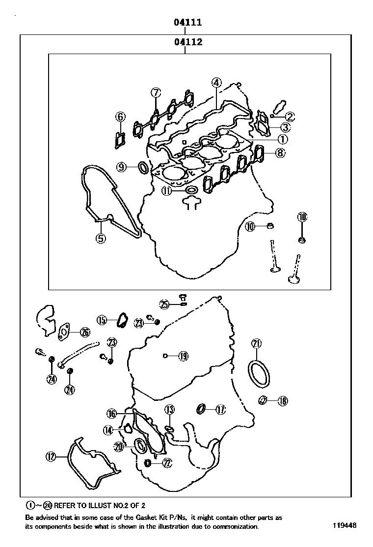 Toyota COROLLA Engine Overhaul Gasket Kit EPC diagram — 119448
