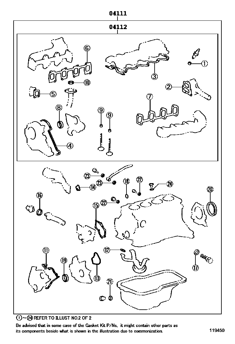 Toyota COROLLA Engine Overhaul Gasket Kit EPC diagram — 119450