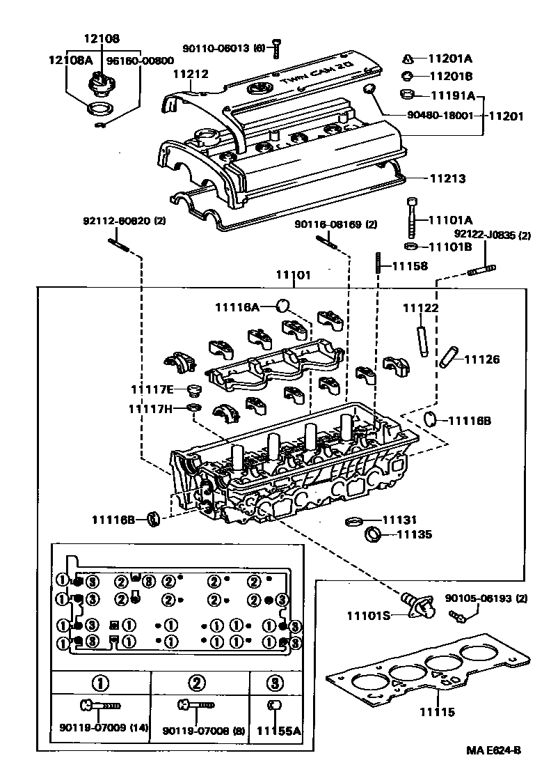 Toyota COROLLA Cylinder Head EPC diagram — MAE624B