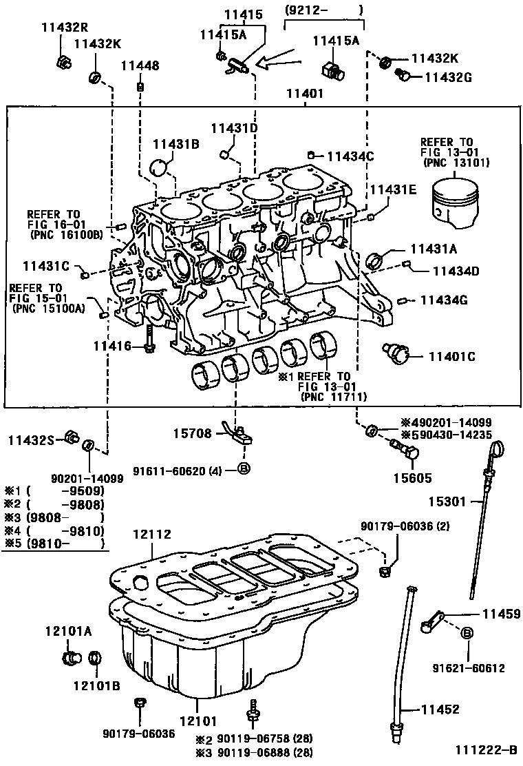 Toyota COROLLA Cylinder Block EPC diagram — 111222B