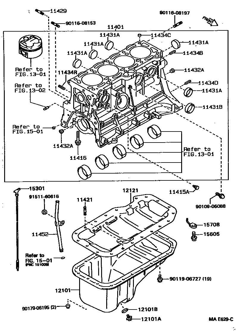 Toyota COROLLA Cylinder Block EPC diagram — MAE629C