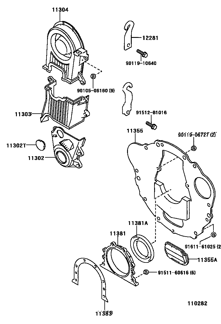 Toyota COROLLA Timing Gear Cover & Rear End Plate EPC diagram — 110282