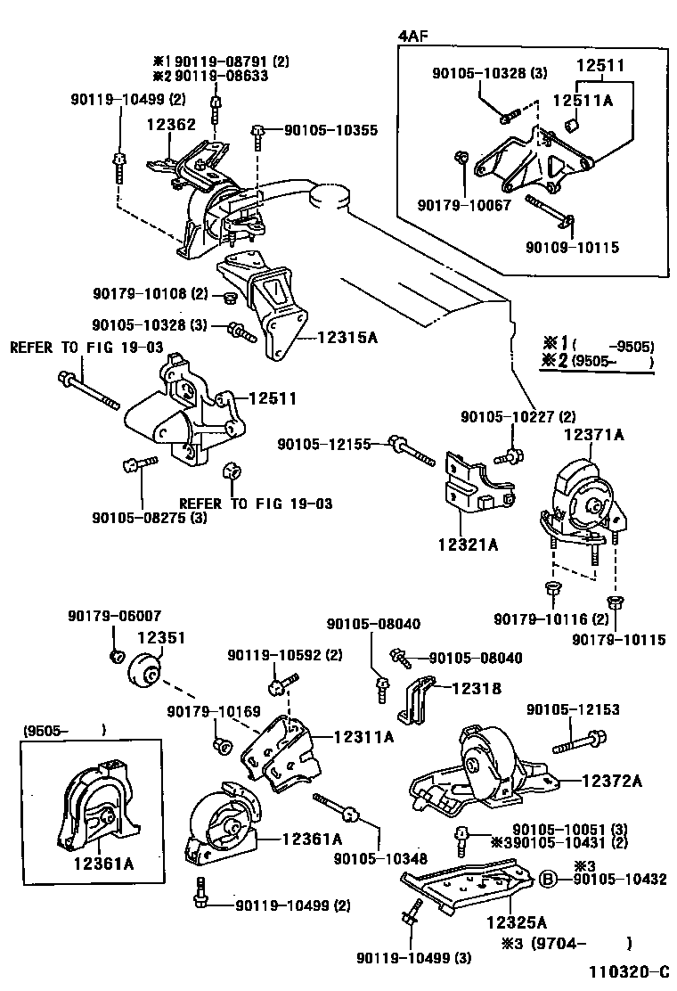 Toyota COROLLA Engine Mounting EPC diagram — 110320C