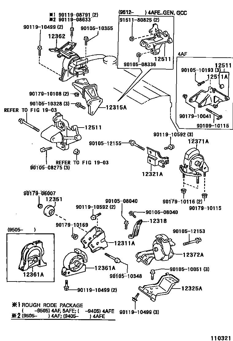 Toyota COROLLA Engine Mounting EPC diagram — 110321