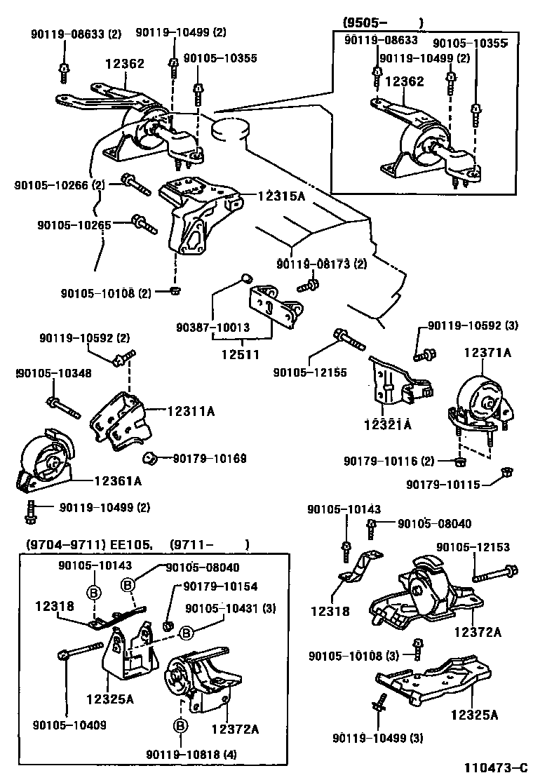 Toyota COROLLA Engine Mounting EPC diagram — 110473C