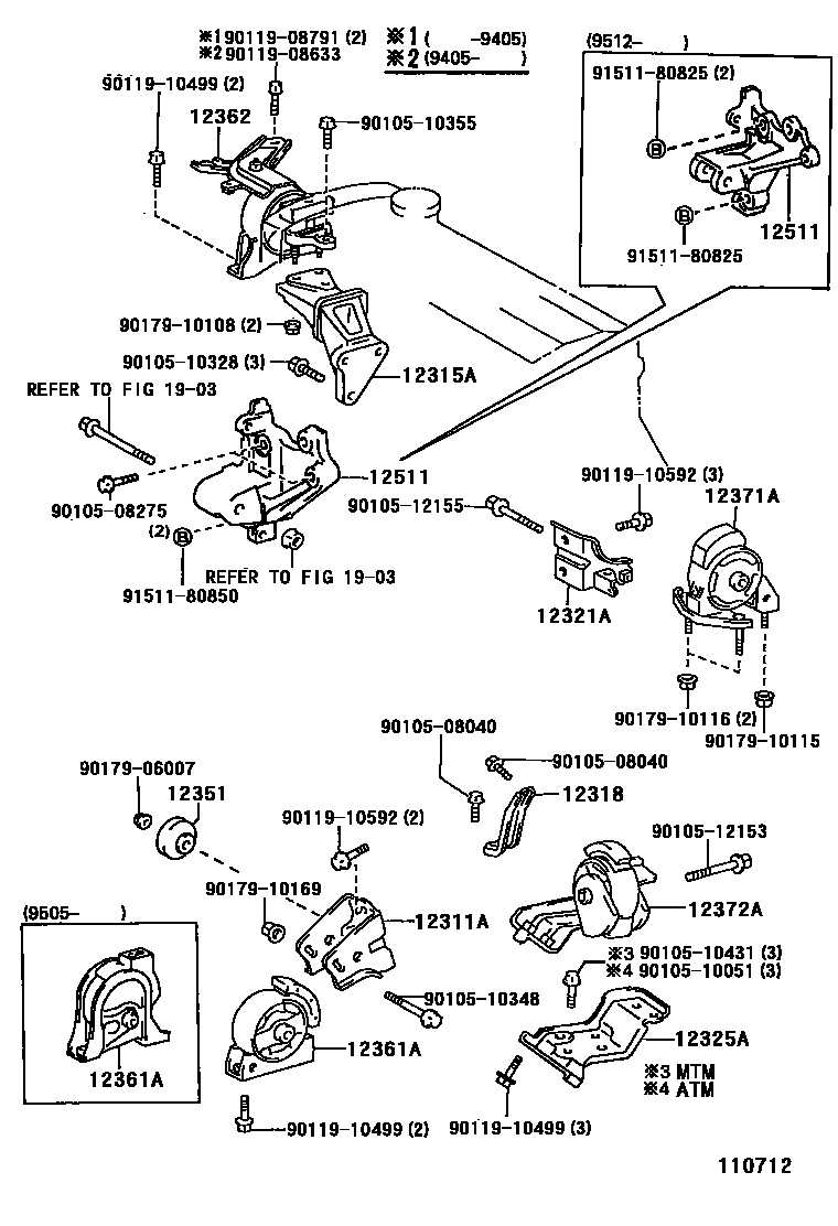 Toyota COROLLA Engine Mounting EPC diagram — 110712
