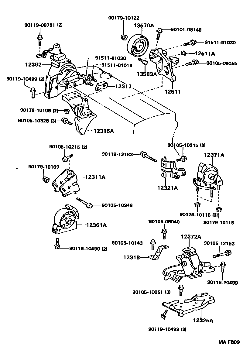 Toyota COROLLA Engine Mounting EPC diagram — MAF809