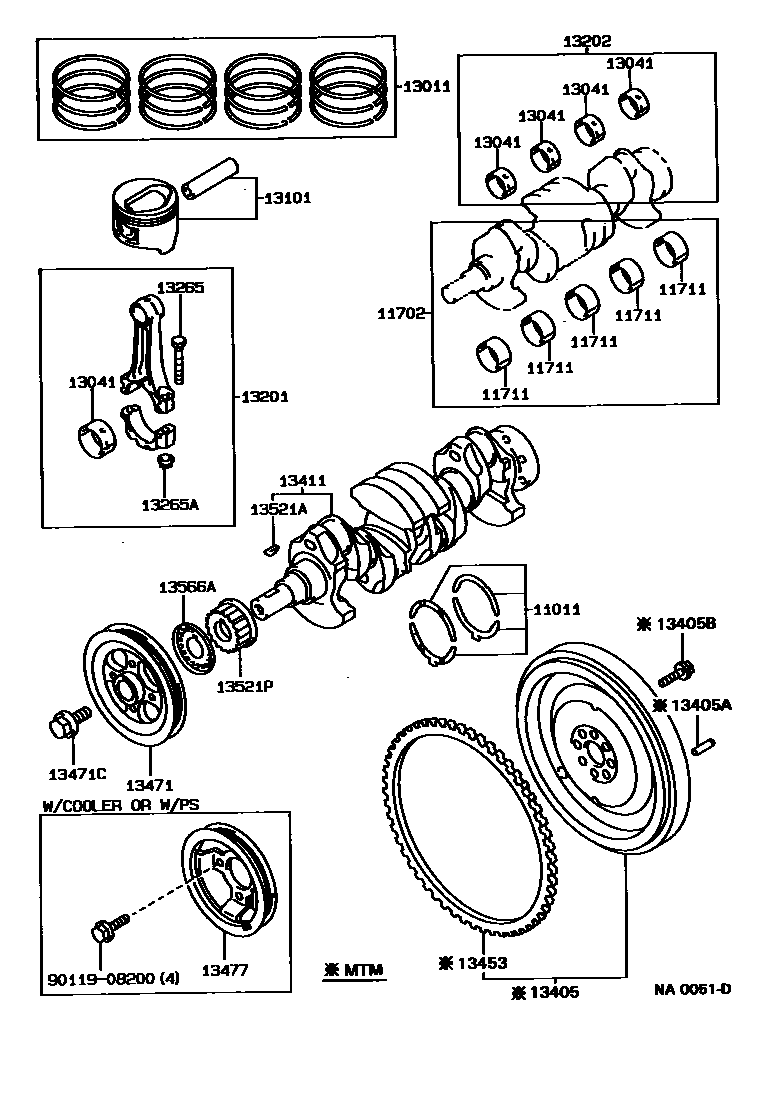 Toyota COROLLA Crankshaft & Piston EPC diagram — NA0051D