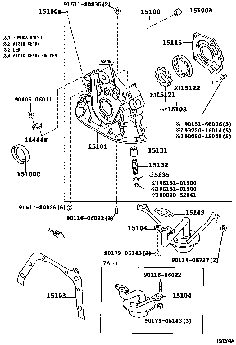 Toyota COROLLA Engine Oil Pump EPC diagram — 150209A