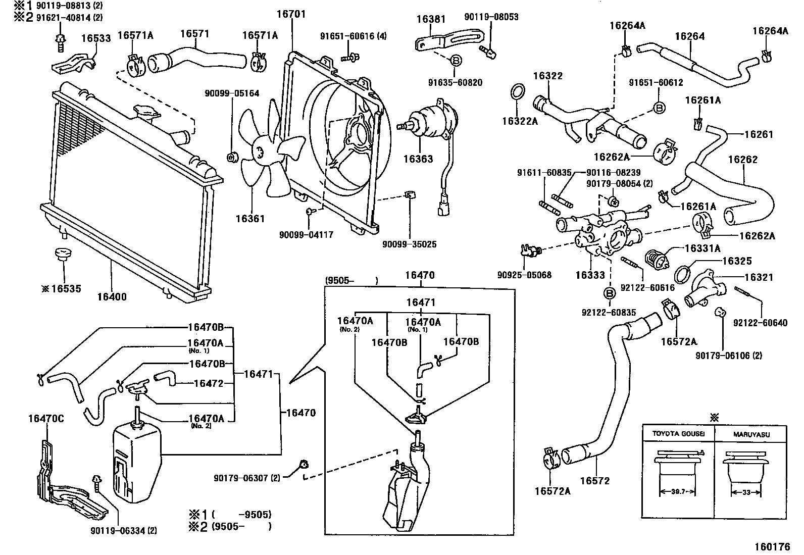 Toyota COROLLA RADIATOR & WATER OUTLET EPC diagram — 160176