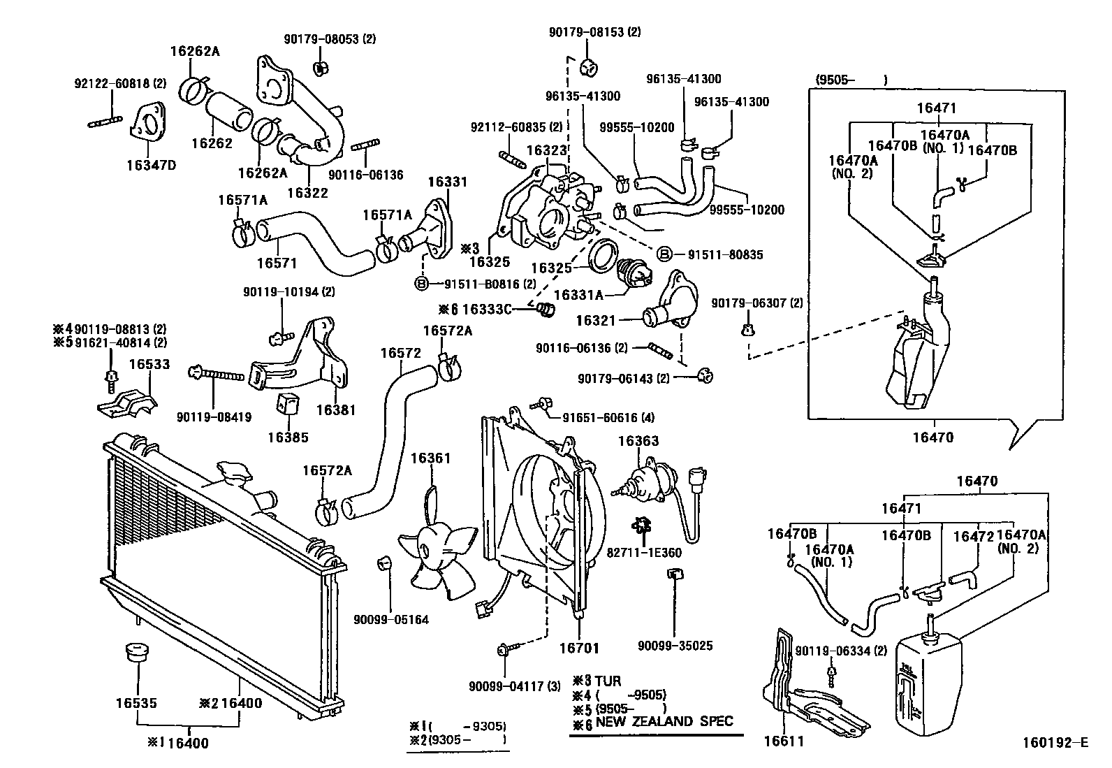 Toyota COROLLA RADIATOR & WATER OUTLET EPC diagram — 160192E