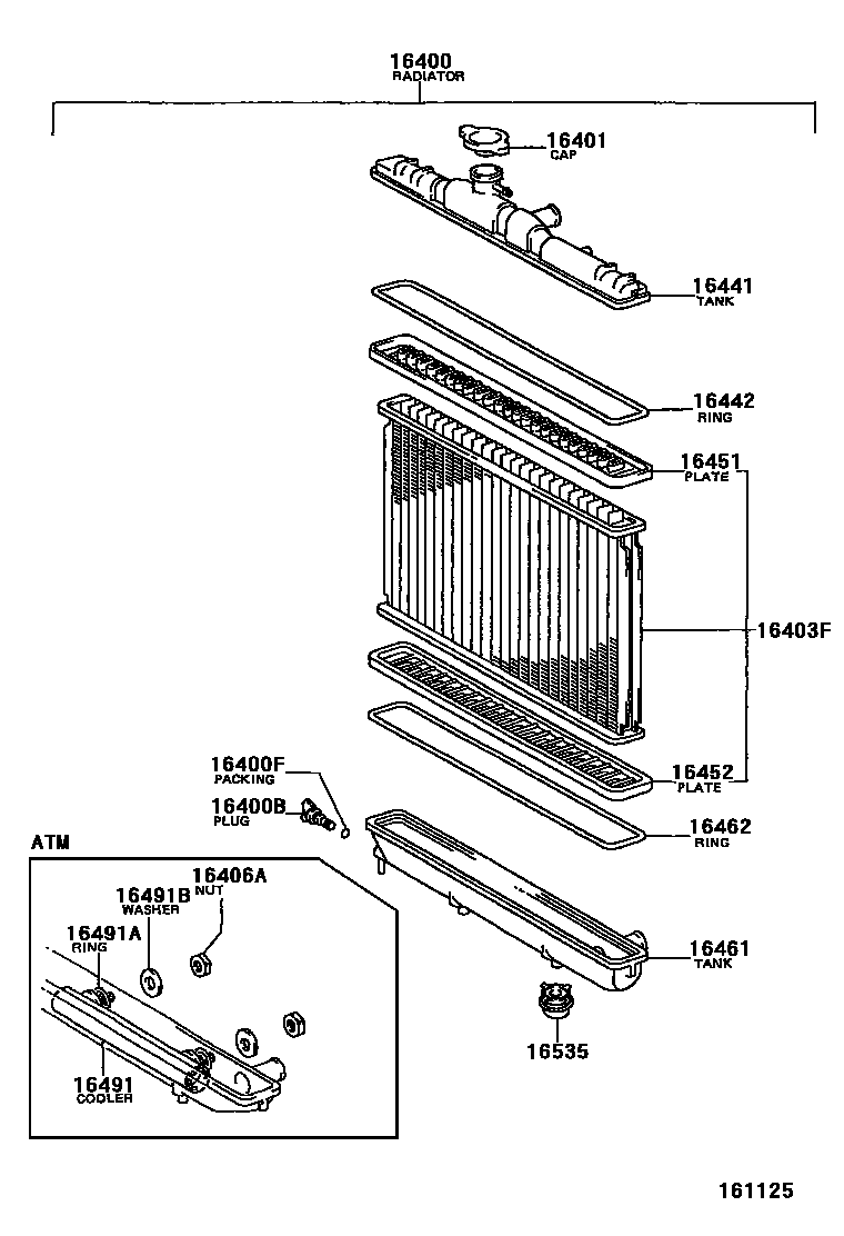 Toyota COROLLA RADIATOR & WATER OUTLET EPC diagram — 161125