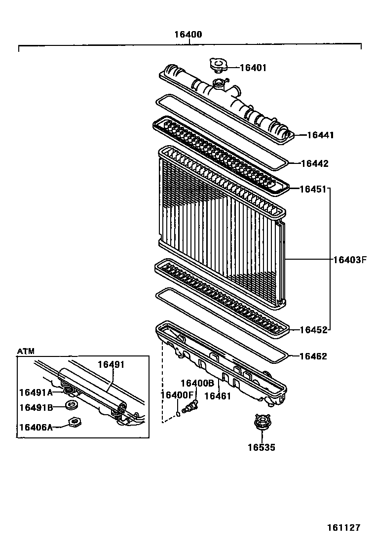 Toyota COROLLA RADIATOR & WATER OUTLET EPC diagram — 161127