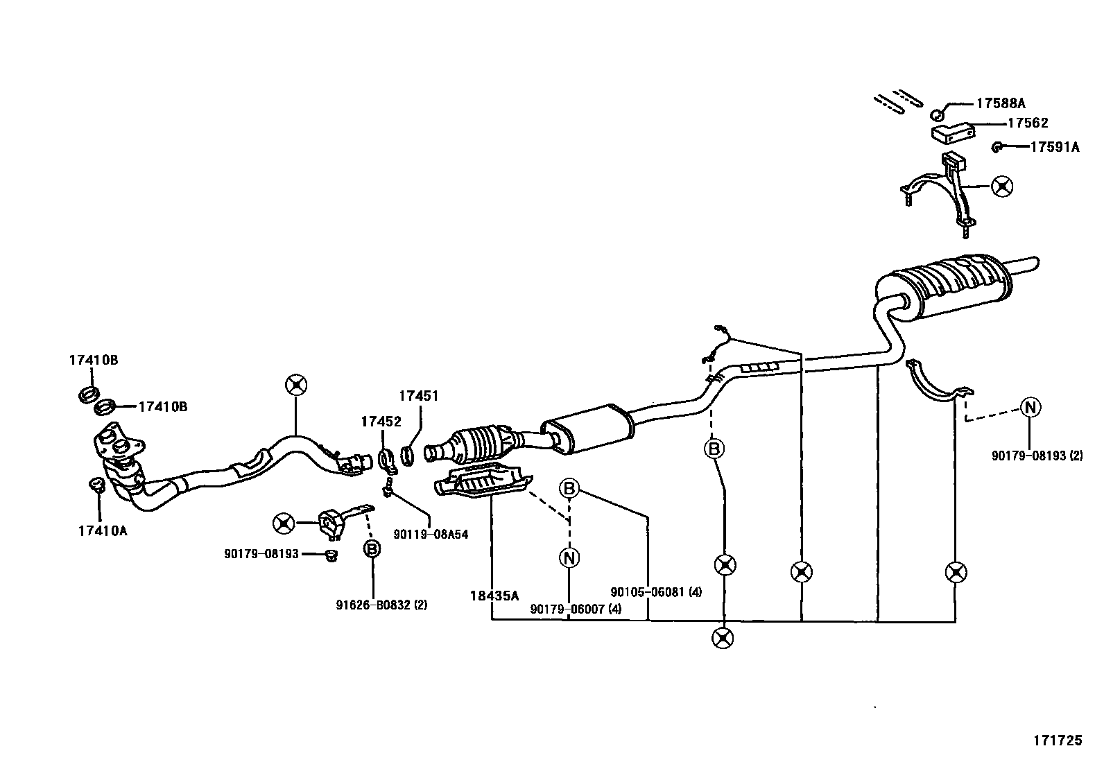 Toyota COROLLA Exhaust Pipe EPC diagram — 171725