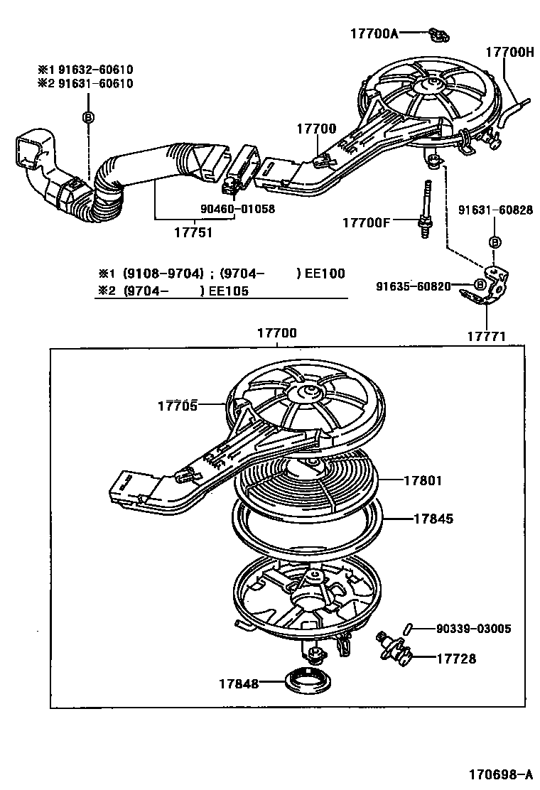 Toyota COROLLA Air Cleaner EPC diagram — 170698A