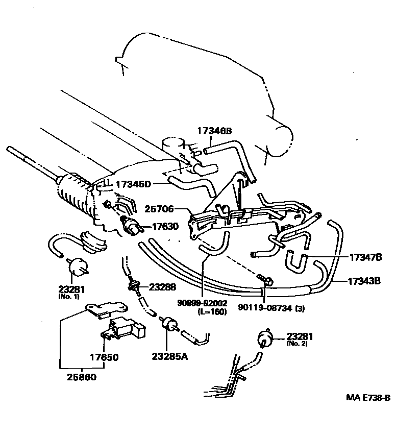 Toyota COROLLA vacuum tube EPC diagram — MAE738B