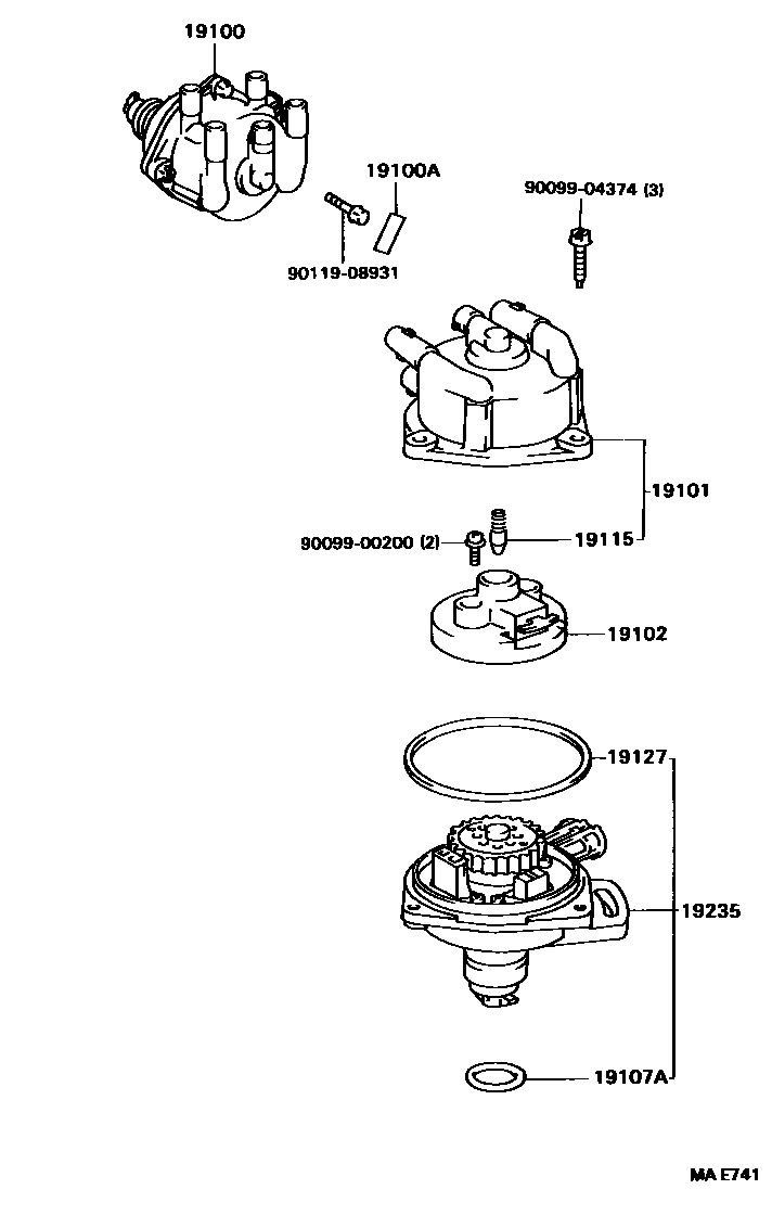 Toyota COROLLA 分电器 EPC diagram — MAE741