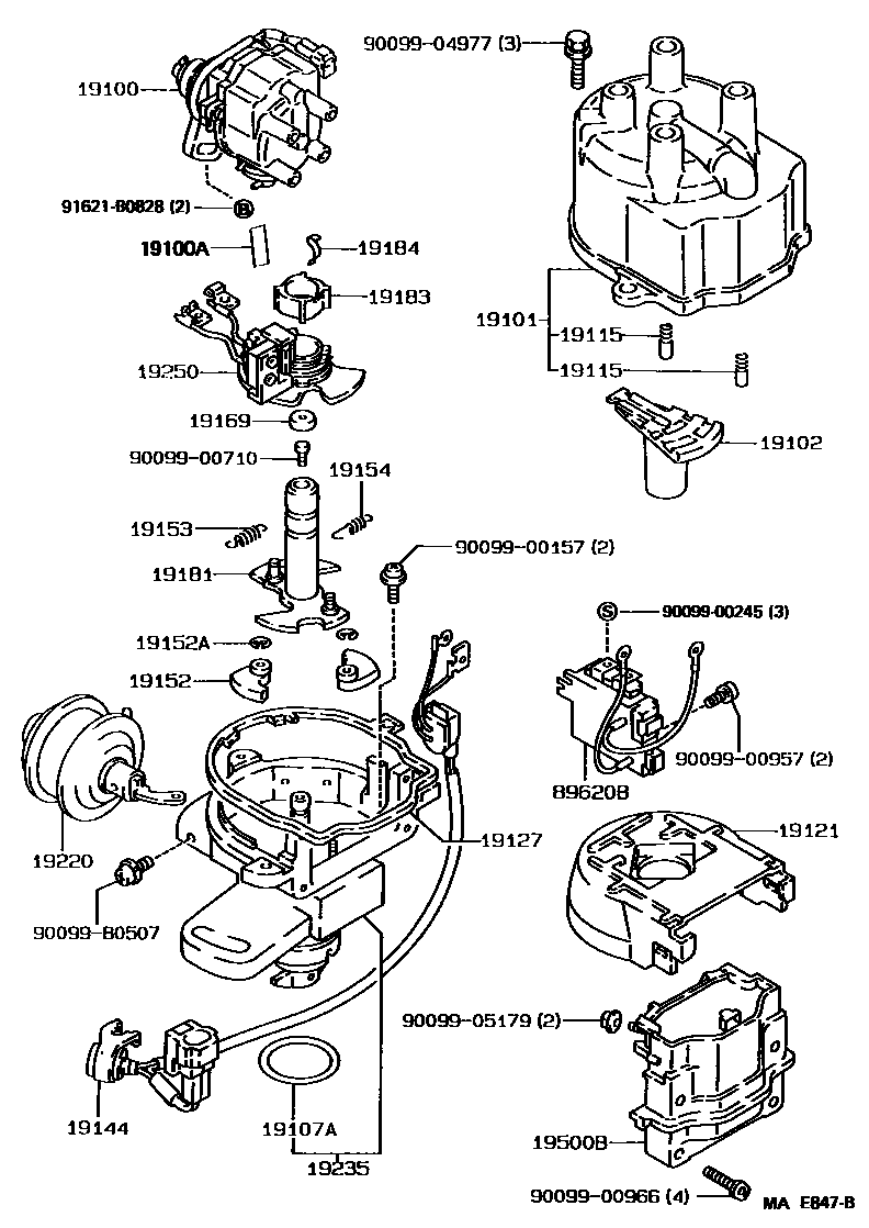 Toyota COROLLA 分电器 EPC diagram — MAE847B