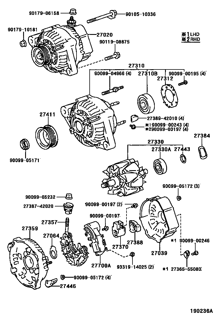 Toyota COROLLA Alternator EPC diagram — 190236A