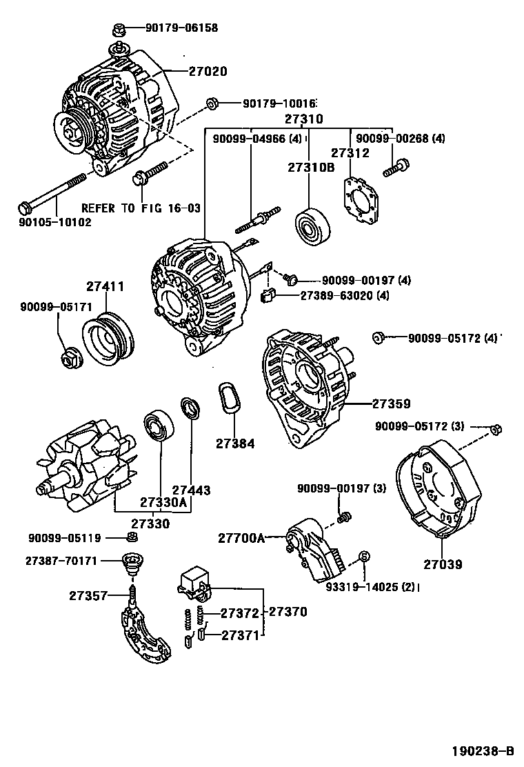 Toyota COROLLA Alternator EPC diagram — 190238B
