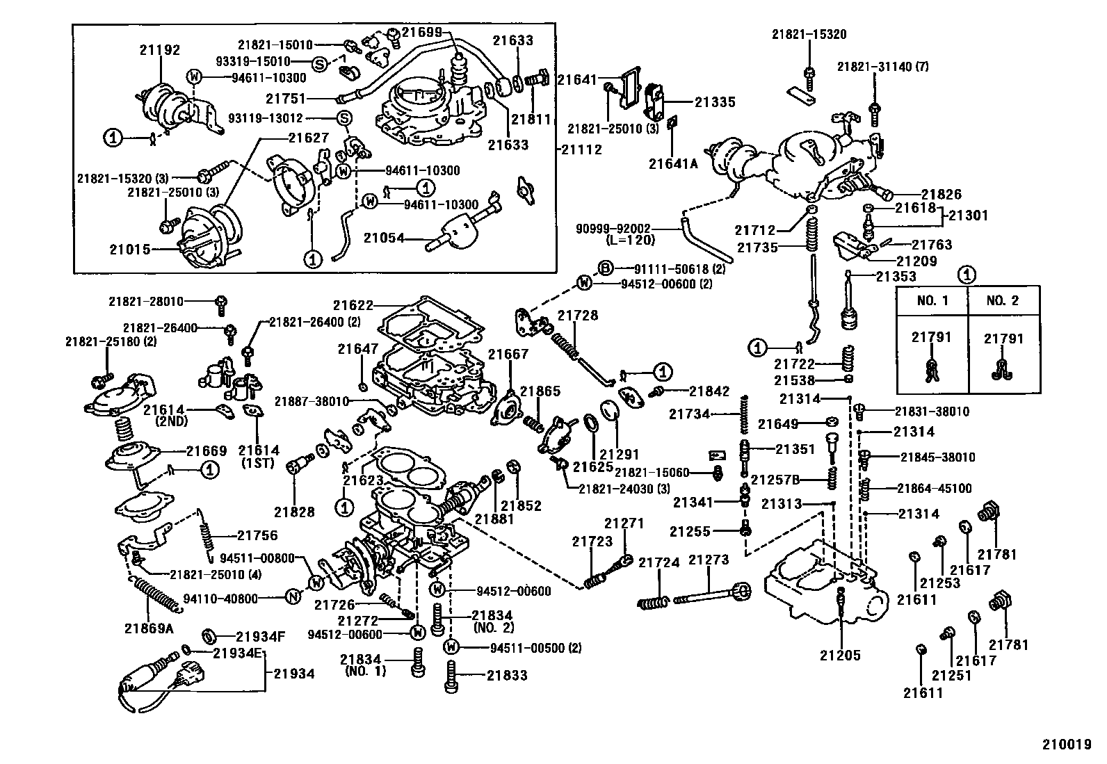 Toyota COROLLA 化油器 EPC diagram — 210019