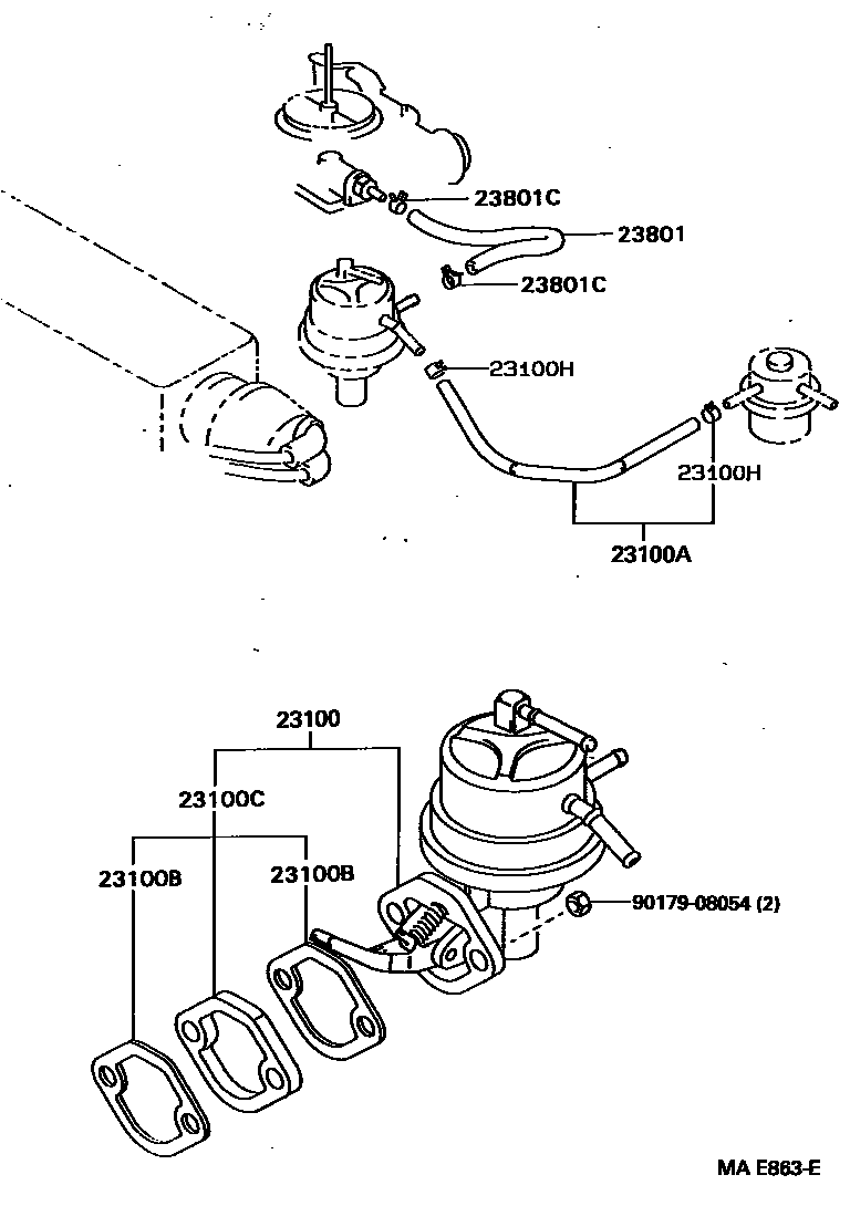 Toyota COROLLA 燃油泵和燃油管 EPC diagram — MAE863E