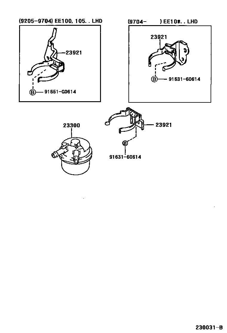 Toyota COROLLA fuel filter EPC diagram — 230031B