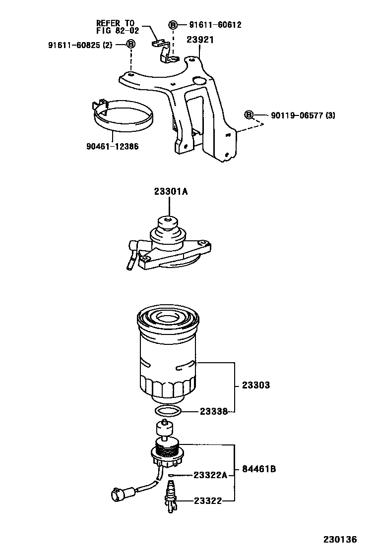 Toyota COROLLA fuel filter EPC diagram — 230136