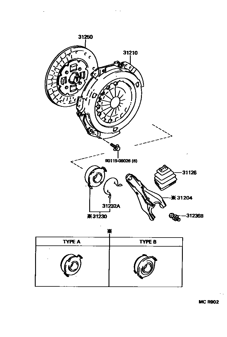 Toyota COROLLA 离合器和分离叉 EPC diagram — MCR902