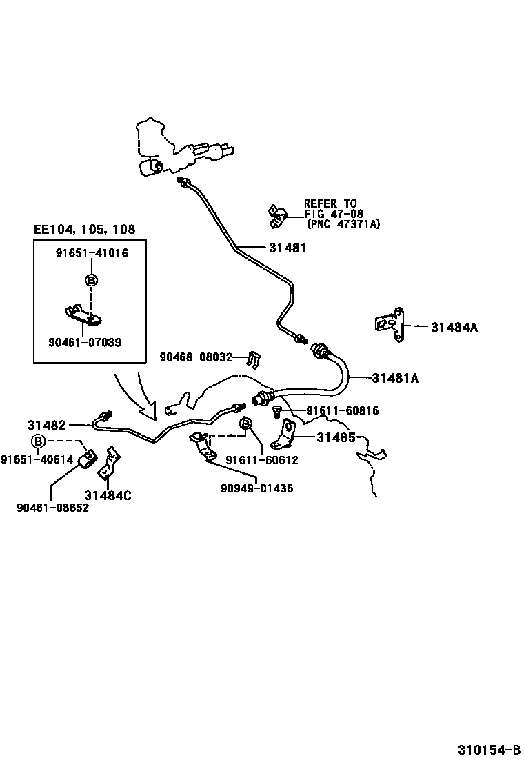 Toyota COROLLA 离合器踏板和挠性软管 EPC diagram — 310154B