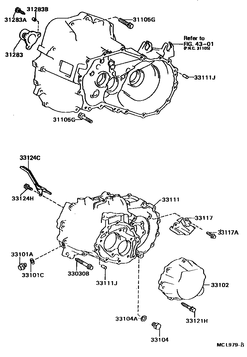 Toyota COROLLA 离合器壳和变速器壳(MTM) EPC diagram — MCL979B