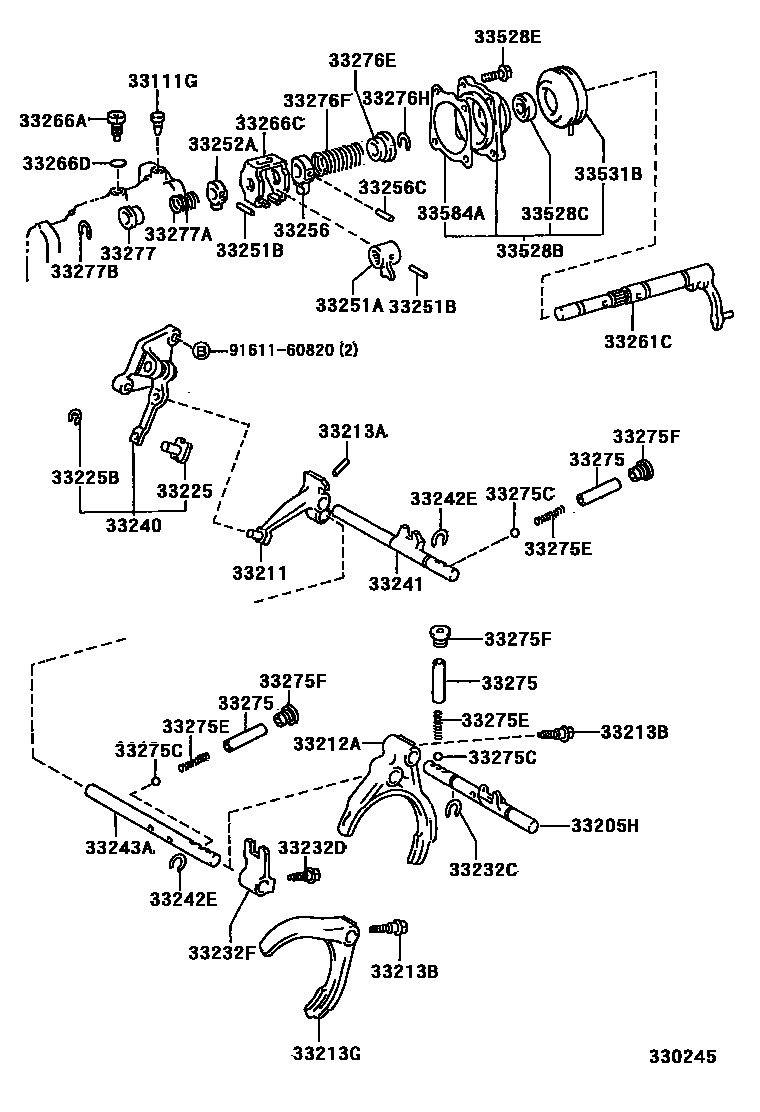 Toyota COROLLA 换档拨叉和换档杆轴(MTM) EPC diagram — 330245