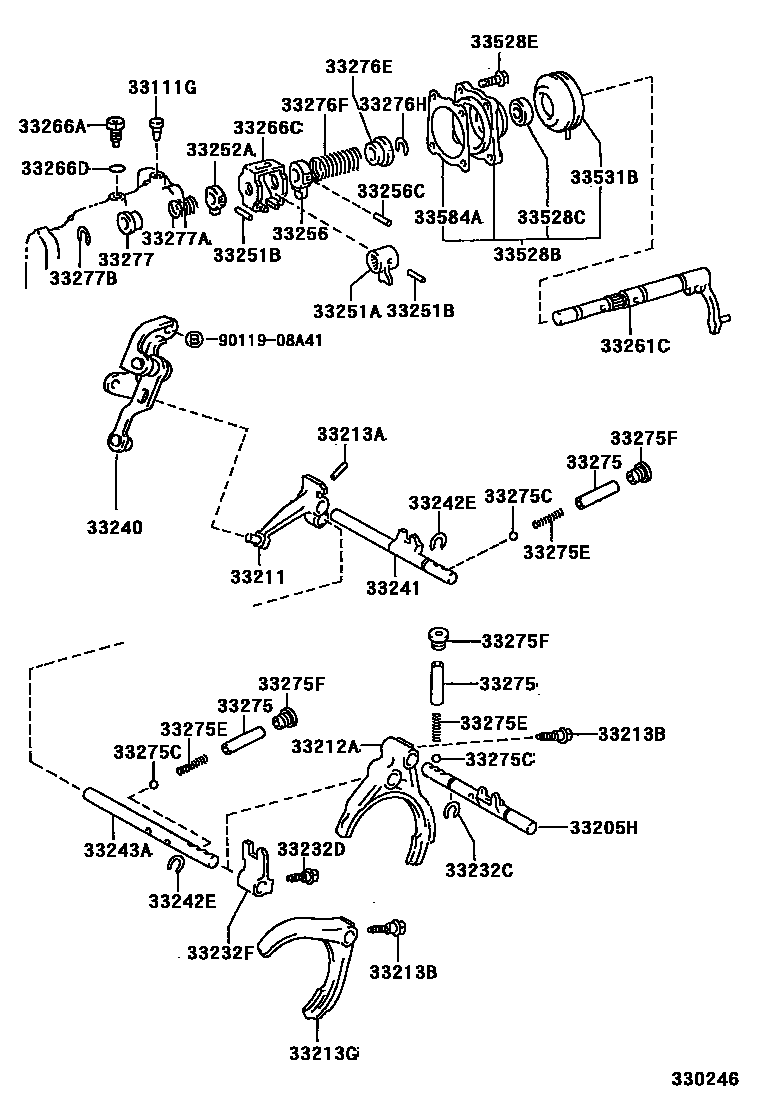 Toyota COROLLA 换档拨叉和换档杆轴(MTM) EPC diagram — 330246