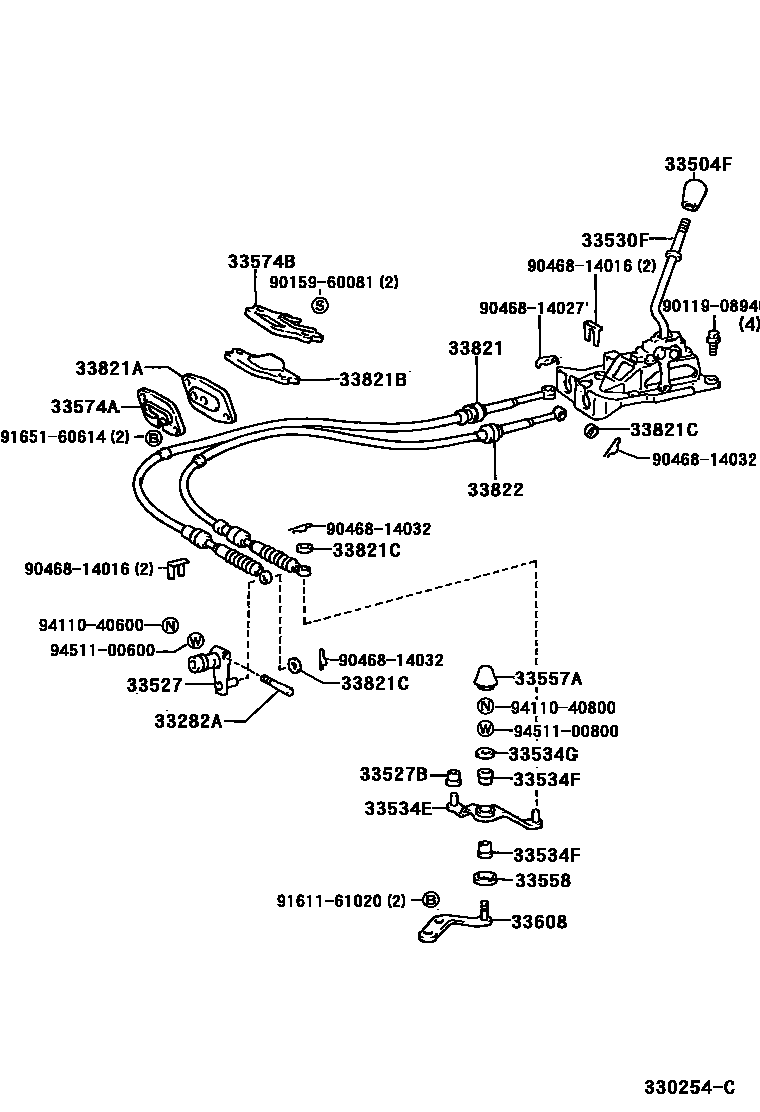 Toyota COROLLA Shift Lever & Retainer EPC diagram — 330254C