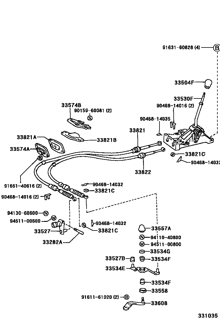 Toyota COROLLA Shift Lever & Retainer EPC diagram — 331035