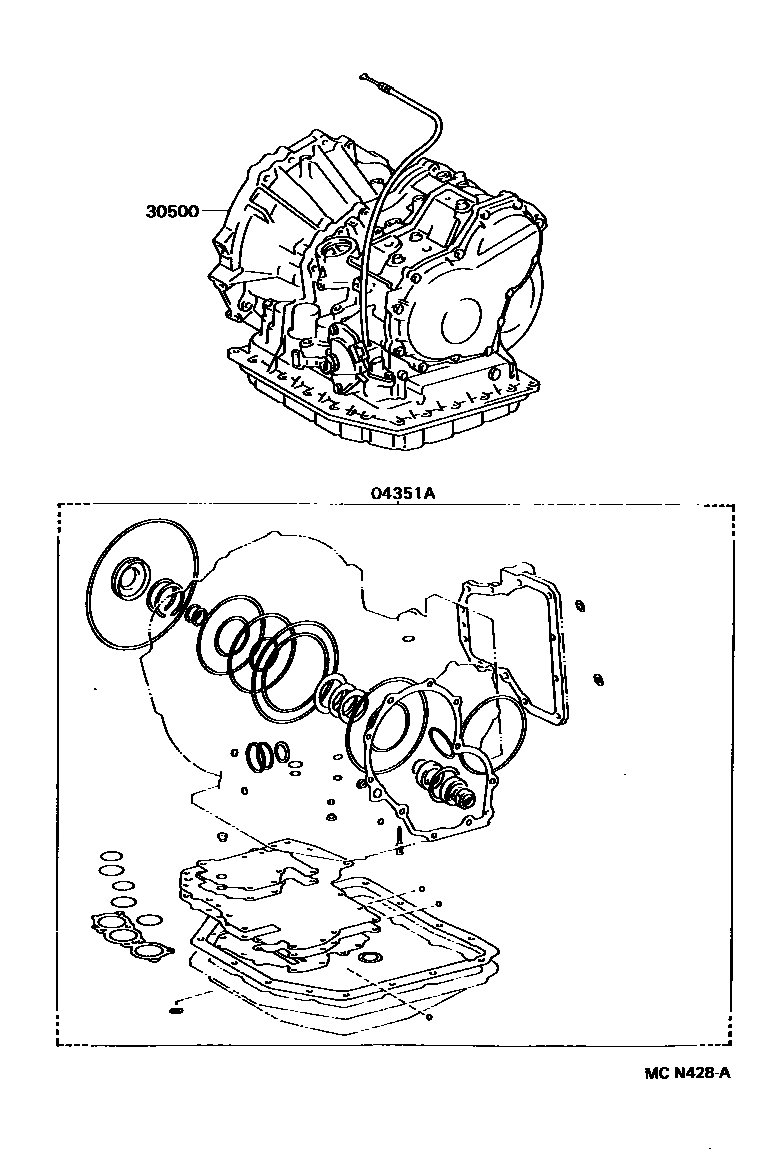 Toyota COROLLA 传动桥或变速器总成和衬垫组件(ATM) EPC diagram — MCN428A