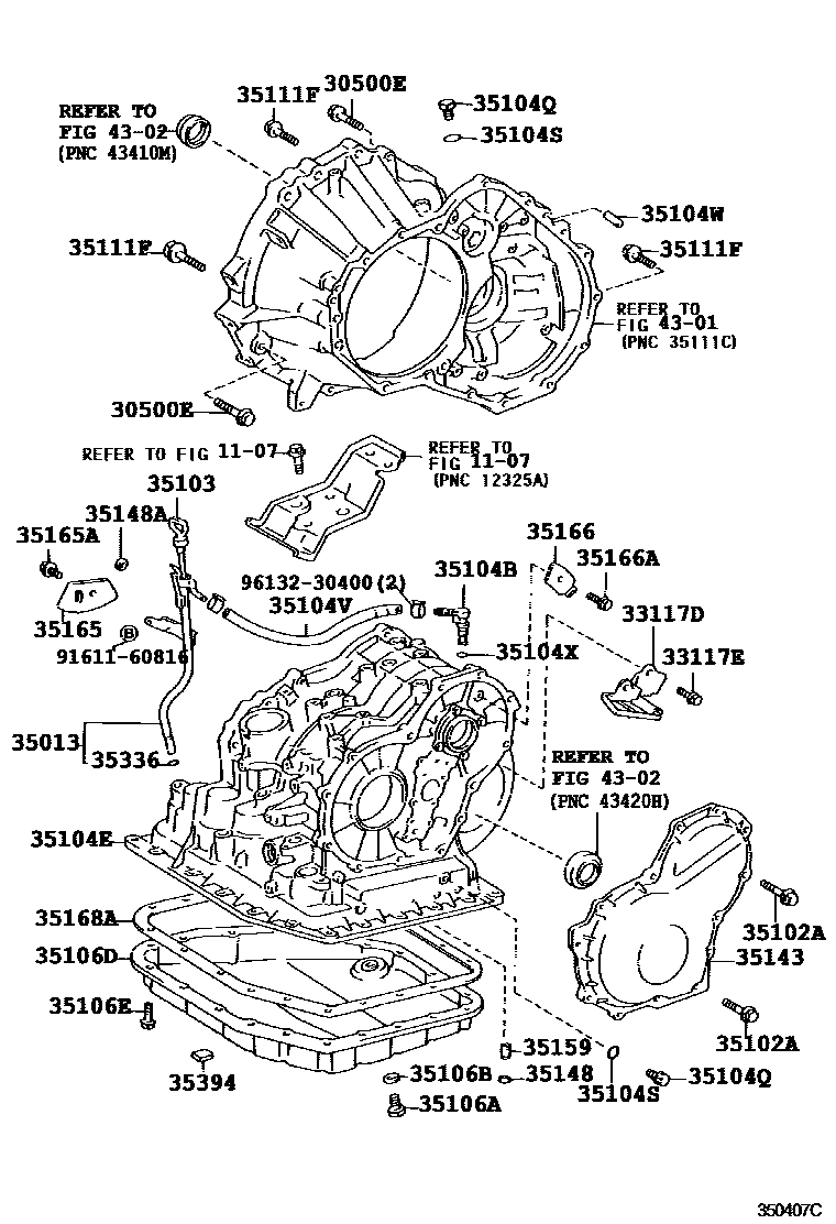 Toyota COROLLA 变速器壳和油底壳(ATM) EPC diagram — 350407C