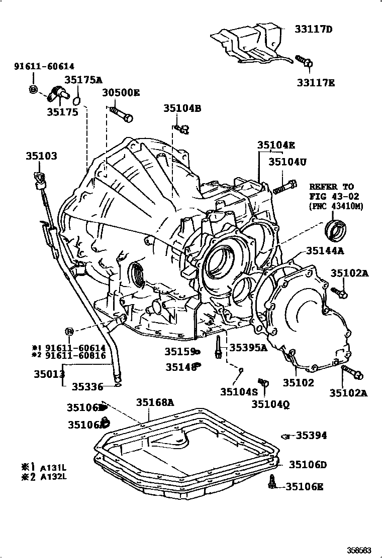 Toyota COROLLA 变速器壳和油底壳(ATM) EPC diagram — 358583